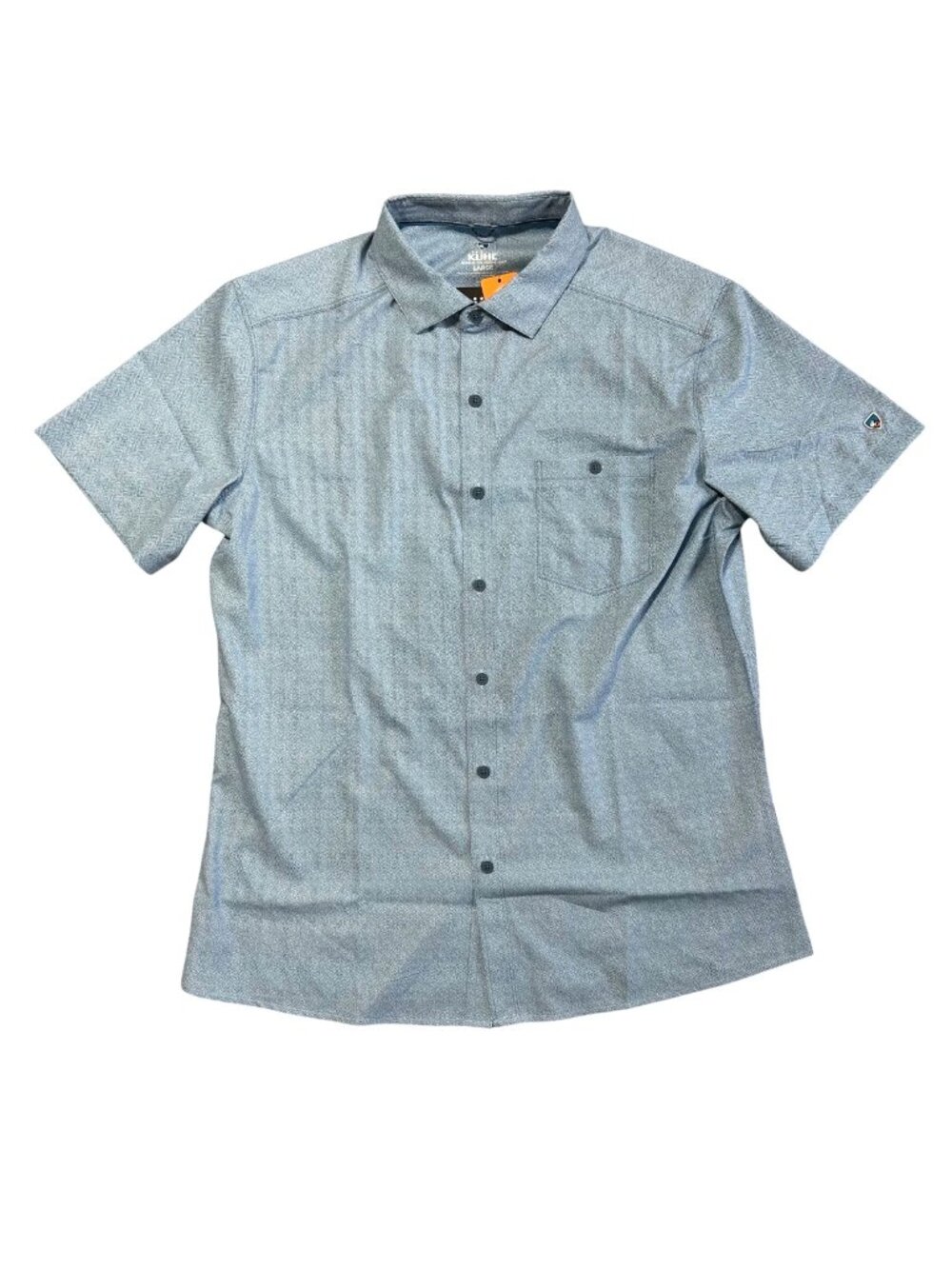 KUHL Mens Sz Large Herringbone Short Sleeve Shirt UPF 50+ Light Blue